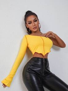 SHEIN SXY Camiseta corta de un hombro bajo asimétrico - Amarillo - Ver 6