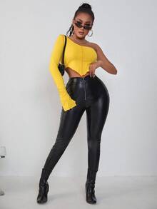 SHEIN SXY Camiseta corta de un hombro bajo asimétrico - Amarillo - Ver 7