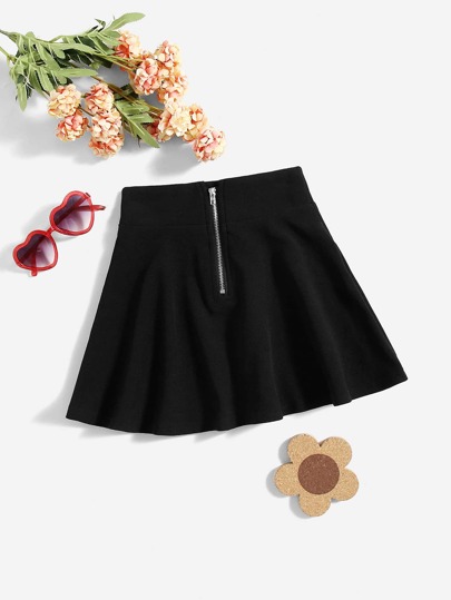 SHEIN Young Girl Half Zip Flare Skirt