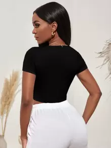 Slaydiva Top unicolor de cuello profundo cruzado