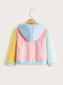 SHEIN Young Girls Color Block Kangaroo Pocket Teddy Sweatshirt - Multicolor - View 2