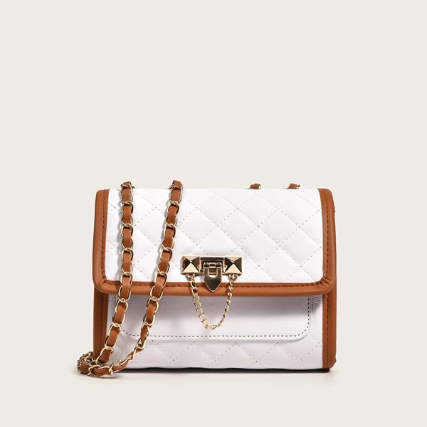 

Quilted Contrast Binding Shoulder Bag, White