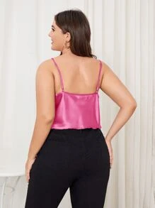 Plus Draped Neck Satin Cami Top - Hot Pink - View 2