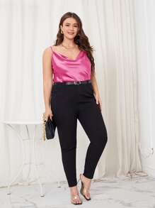 Plus Draped Neck Satin Cami Top - Hot Pink - View 4