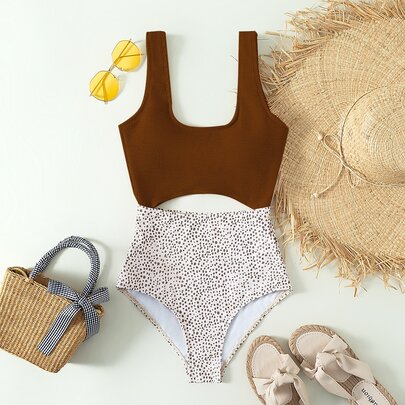 Color Block Cut-out One Piece Swimsuit