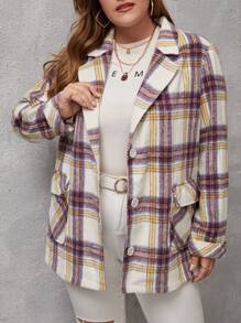 SHEIN LUNE Plus Plaid Flap Pocket Coat - Multicolor - View 1
