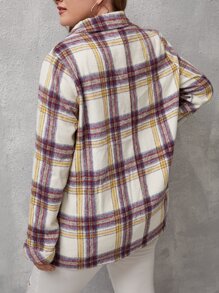 SHEIN LUNE Plus Plaid Flap Pocket Coat - Multicolor - View 2