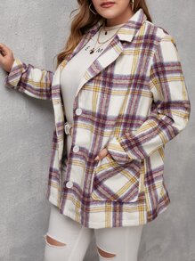 SHEIN LUNE Plus Plaid Flap Pocket Coat - Multicolor - View 3