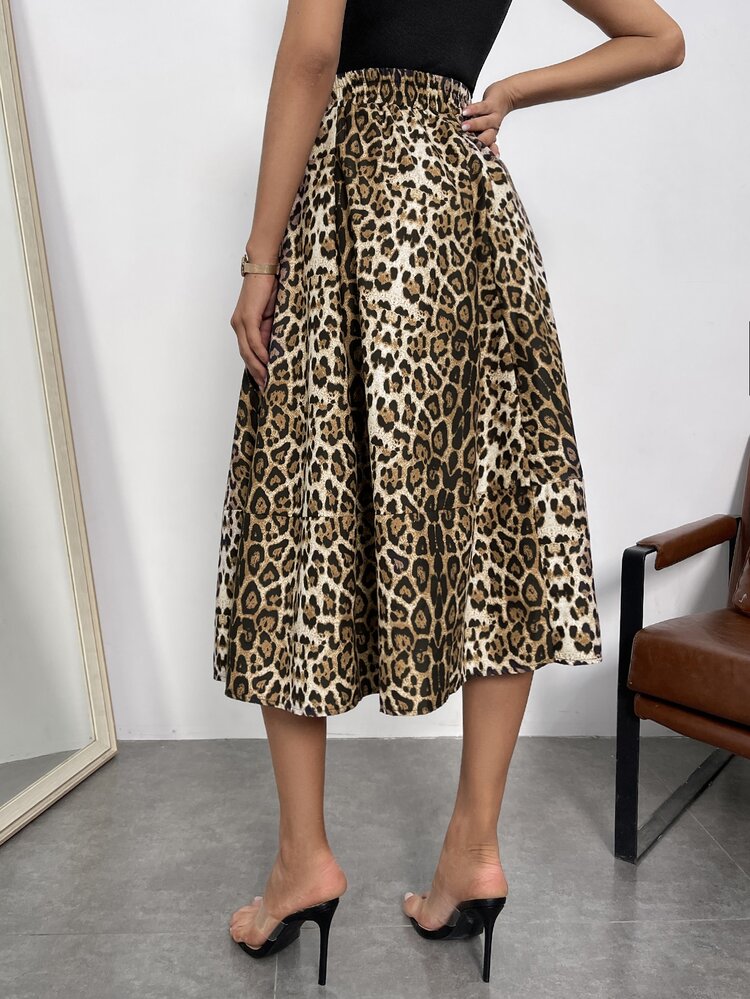 Leopard Print Ruffle Hem Skirt - Multicolor - View 2