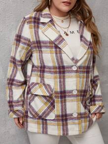 SHEIN LUNE Plus Plaid Flap Pocket Coat - Multicolor - View 5