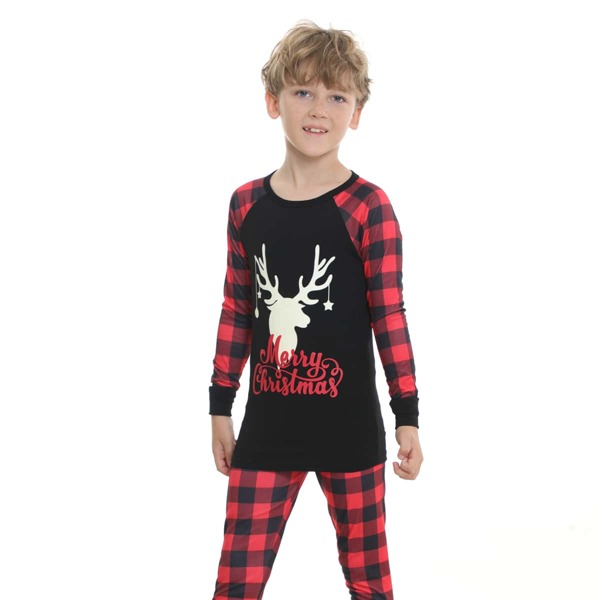 

Boys 1pc Buffalo Plaid & Christmas Reflective Print Tee & 1pc Pants PJ Set, Multicolor