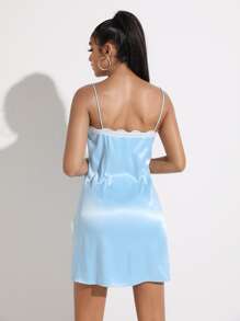 SHEIN ICON Lace Insert Satin Cami Dress - Baby Blue - View 2
