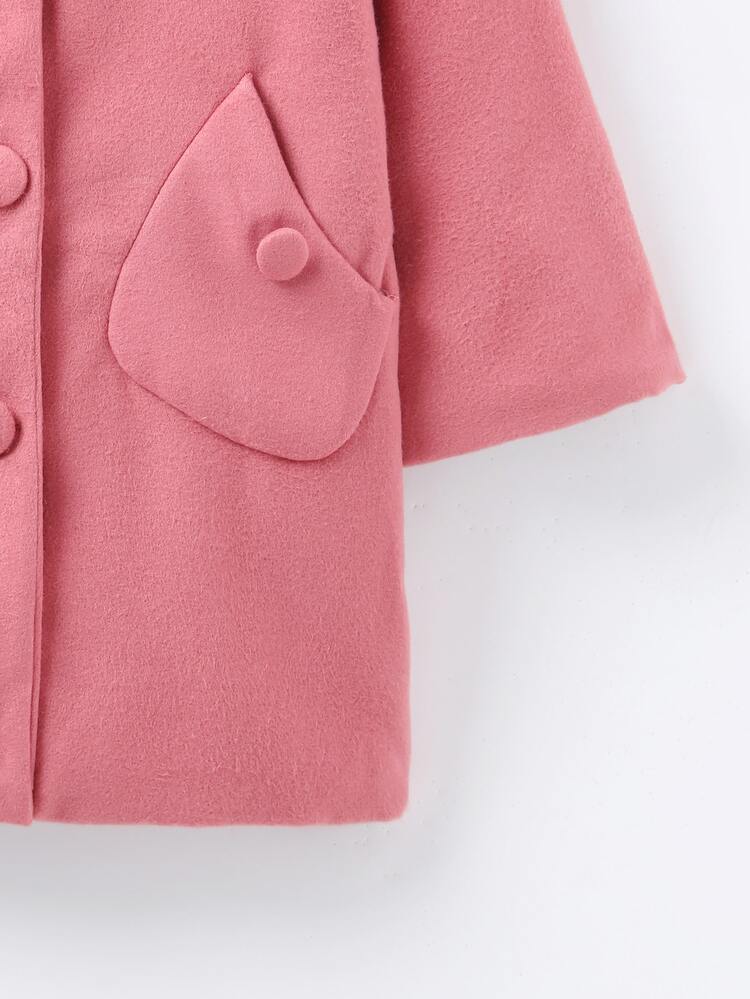 Girls Flower Embroidered Double Pocket Raglan Sleeve Overcoat - Dusty Pink - View 4