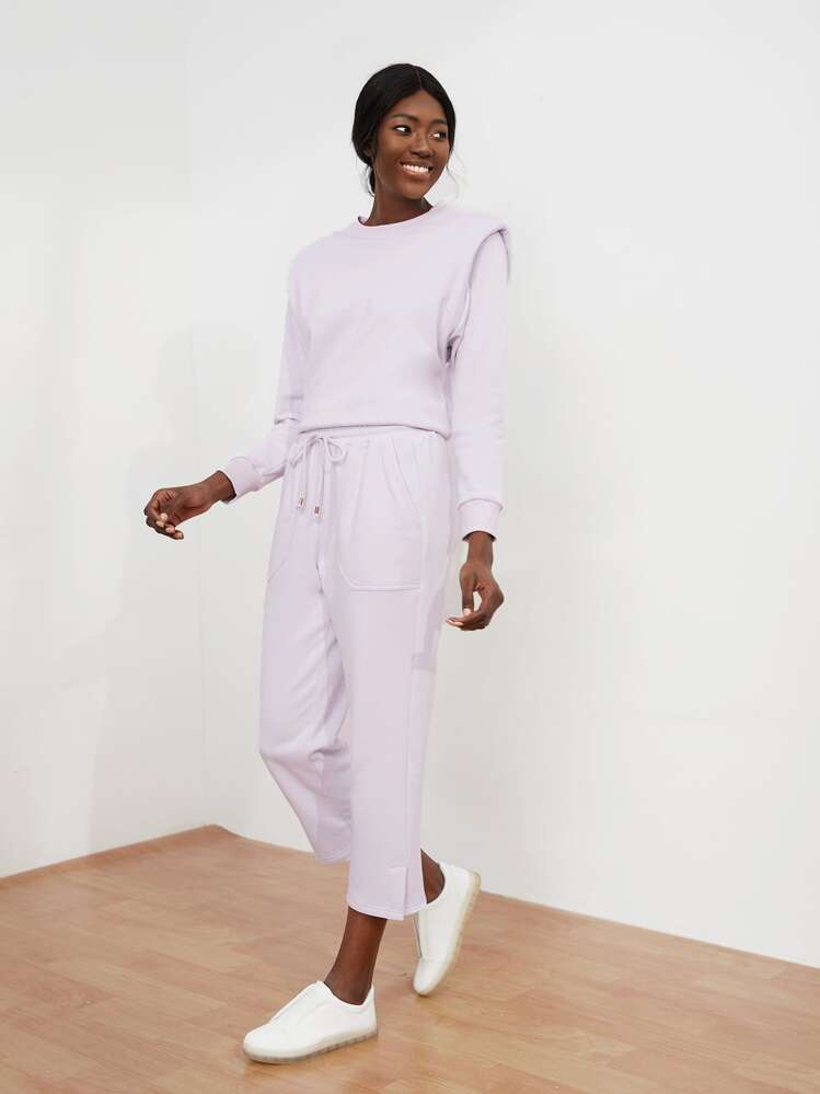 SHEIN Unity 墊肩套頭衫 - 紫丁香色 - 查看 4