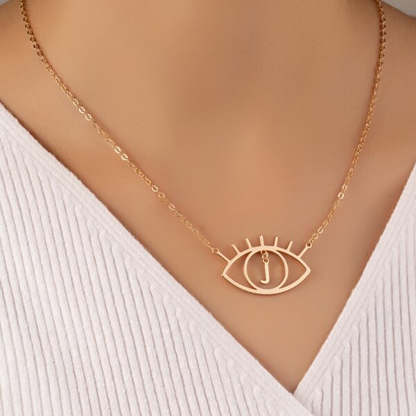 

Letter & Eye Charm Necklace, Gold