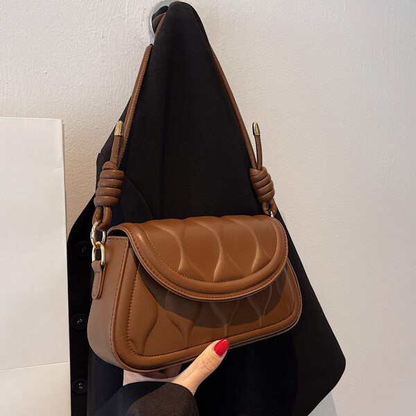 

Minimalist Textured Knot Design Baguette Bag, Coffee brown