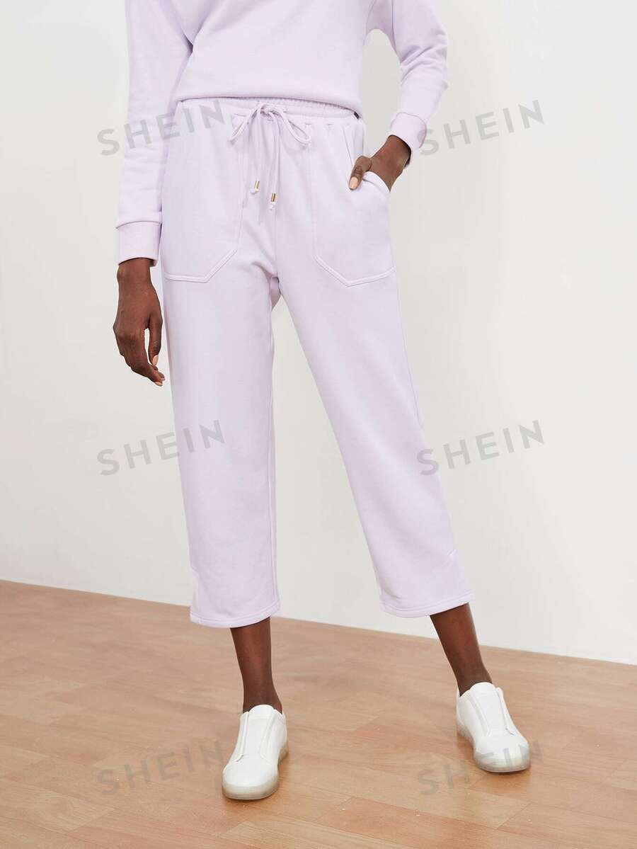 SHEIN Unity Pantalones deportivos unicolor recortado - Lila Púrpura - Ver 1