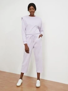 SHEIN Unity Pantalones deportivos unicolor recortado - Lila Púrpura - Ver 8