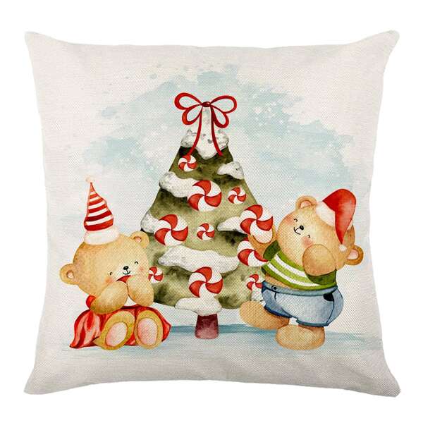 

Christmas Cartoon Bear Print Outdoor Waterproof Cushion Cover Without Filler, Multicolor