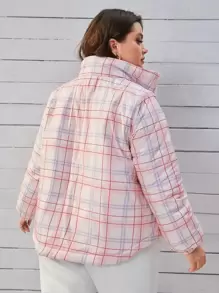 SHEIN EZwear Áo khoác đệm kẻ caro có khóa kéo cỡ lớn - Nhiều màu - Xem 2