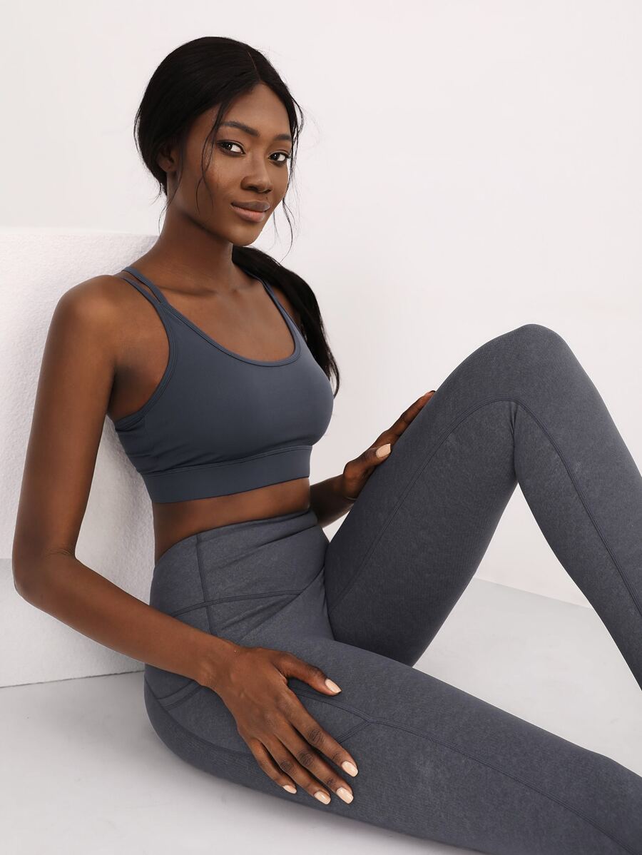 SHEIN Criss Cross Cropped Sports Cami - Dark Grey - View 1