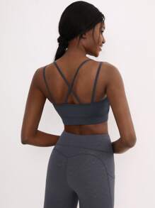 SHEIN Criss Cross Cropped Sports Cami - Dark Grey - View 2