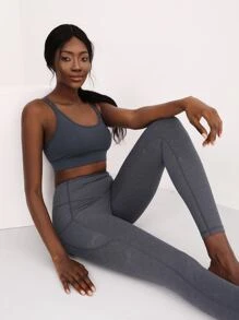 SHEIN Criss Cross Cropped Sports Cami - Dark Grey - View 3