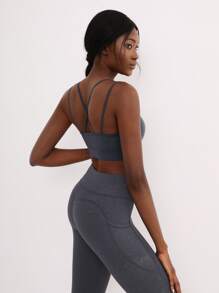 SHEIN Criss Cross Cropped Sports Cami - Dark Grey - View 4