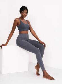 SHEIN Criss Cross Cropped Sports Cami - Dark Grey - View 6
