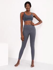 SHEIN Criss Cross Cropped Sports Cami - Dark Grey - View 7