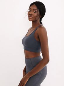 SHEIN Criss Cross Cropped Sports Cami - Dark Grey - View 9