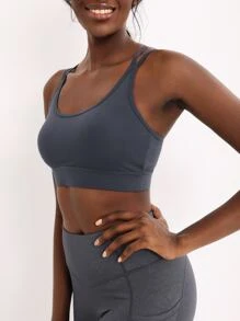 SHEIN Criss Cross Cropped Sports Cami - Dark Grey - View 10