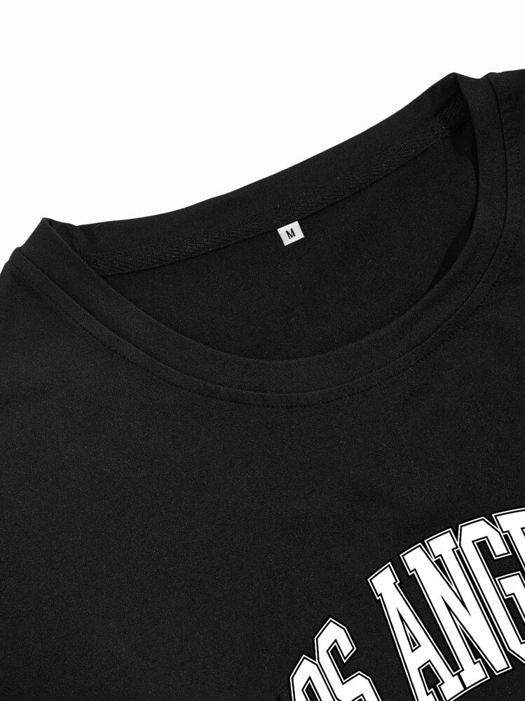 Manfinity Campus Court Men T-Shirts Fit Crew Neck Short Sleeve Graphic Tee Los Angeles Casual Summer Polyester - Black - View 3