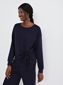 SHEIN Unity Viscose Drawstring T-Shirt - Navy Blue - View 1