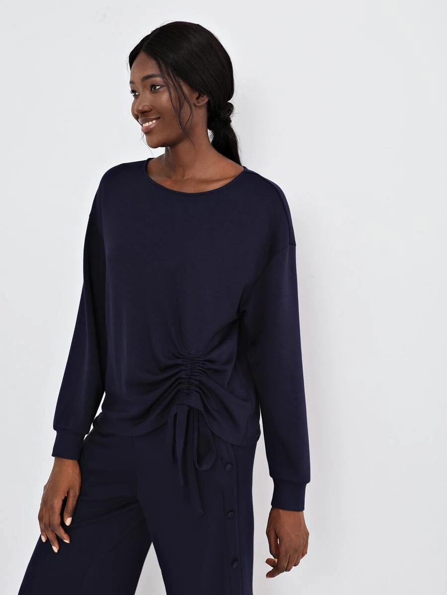 SHEIN Unity Viscose Drawstring T-Shirt - Navy Blue - View 1