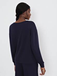 SHEIN Unity Viscose Drawstring T-Shirt - Navy Blue - View 2