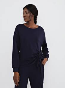 SHEIN Unity Viscose Drawstring T-Shirt - Navy Blue - View 3