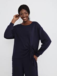 SHEIN Unity Viscose Drawstring T-Shirt - Navy Blue - View 4