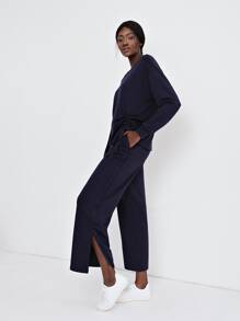 SHEIN Unity Viscose Drawstring T-Shirt - Navy Blue - View 5