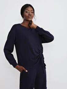 SHEIN Unity Viscose Drawstring T-Shirt - Navy Blue - View 6