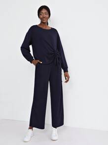 SHEIN Unity Viscose Drawstring T-Shirt - Navy Blue - View 7