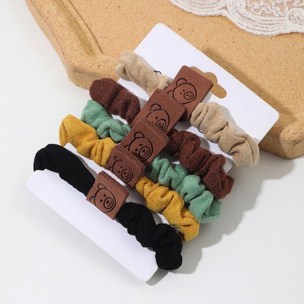

5pcs Cartoon Bear Print Hair Tie, Multicolor