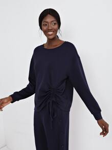 SHEIN Unity Viscose Drawstring T-Shirt - Navy Blue - View 8