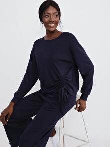 SHEIN Unity Viscose Drawstring T-Shirt - Navy Blue - View 9