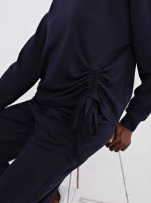 SHEIN Unity Viscose Drawstring T-Shirt - Navy Blue - View 10