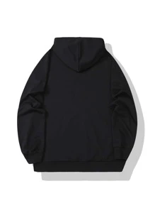 Manfinity Men Letter & Figure Graphic Kangaroo Pocket Drawstring Hoodie - Black - View 2