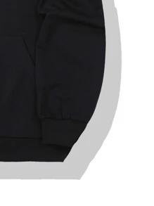 Manfinity Men Letter & Figure Graphic Kangaroo Pocket Drawstring Hoodie - Black - View 3