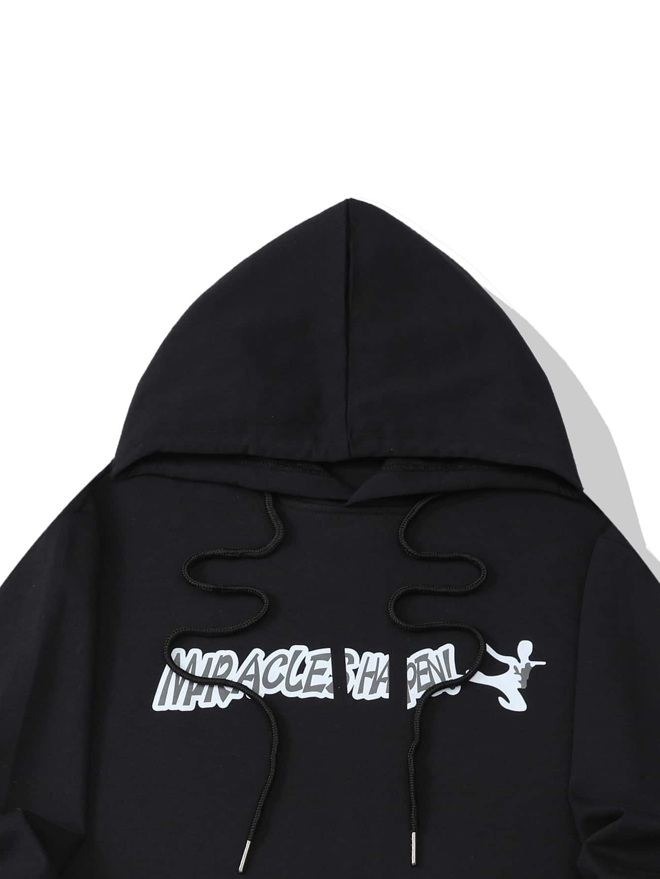 Manfinity Men Letter & Figure Graphic Kangaroo Pocket Drawstring Hoodie - Black - View 4