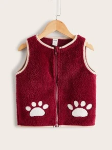 SHEIN Toddler Girl Jackets Đắp vá Dây kéo Tương phản ràng buộc Hoạt hình Dễ thương - Màu Đỏ Sâu - Xem 1