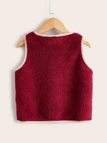 SHEIN Toddler Girl Jackets Đắp vá Dây kéo Tương phản ràng buộc Hoạt hình Dễ thương - Màu Đỏ Sâu - Xem 2